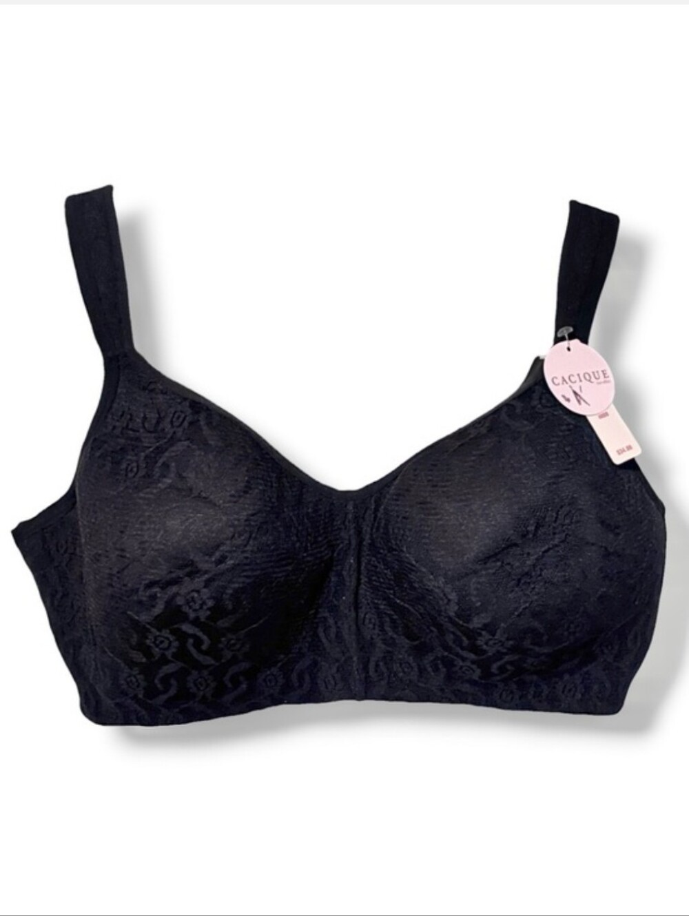 CACIQUE Black Lace Smooth No Wire Bra Size 40DD.NWT!